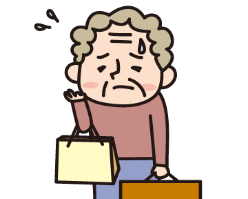 重そうな荷物を持つ高齢者（Ｂ子）が歩いている