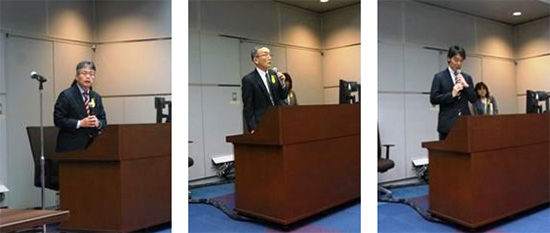 Jリーグ特命担当部長藤村様,日本精神保健福祉士養成校協会会長伊東様,株式会社よしもとクリエイティブ・エージェンシー取締役木本様の写真