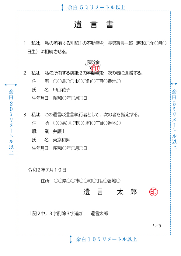 遺言書の様式例の図