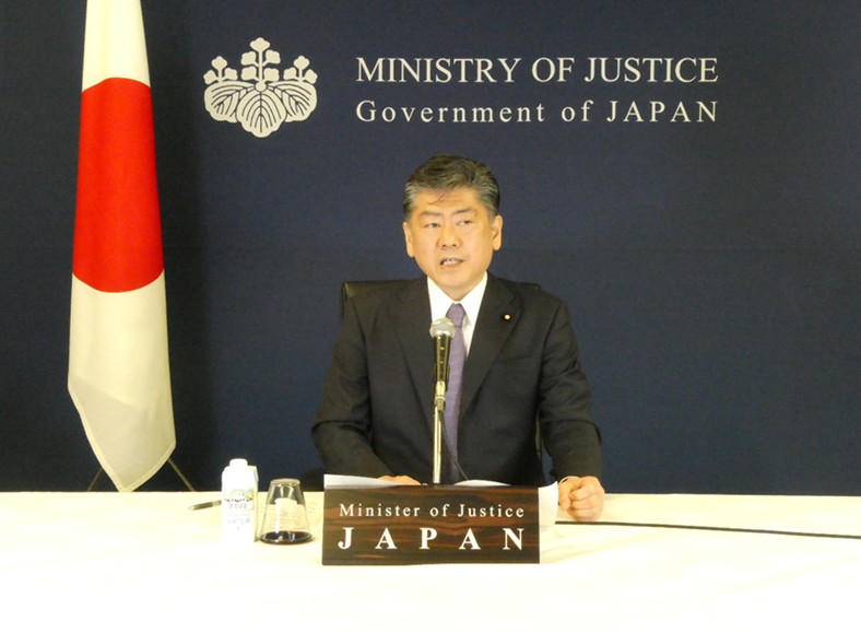 古川禎久法務大臣が、臨時G７内務・治安担当閣僚会合に出席しました（令和４年３月２４日）。