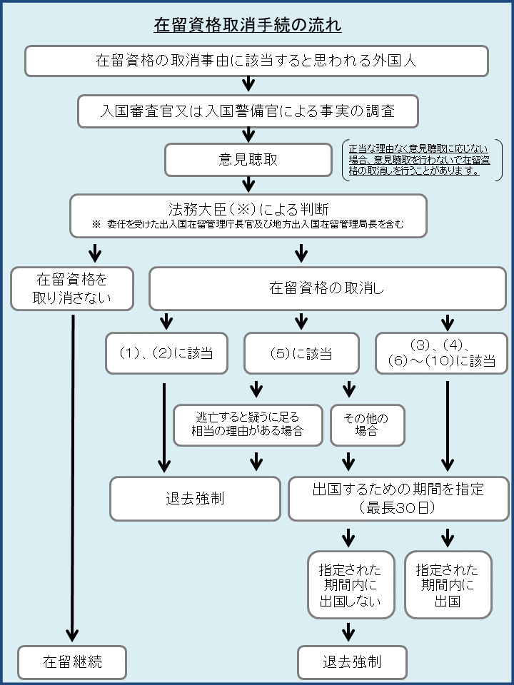 在留資格取消手続の流れ