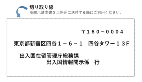 入国者収容所及び地方出入国在留管理局の開示請求先